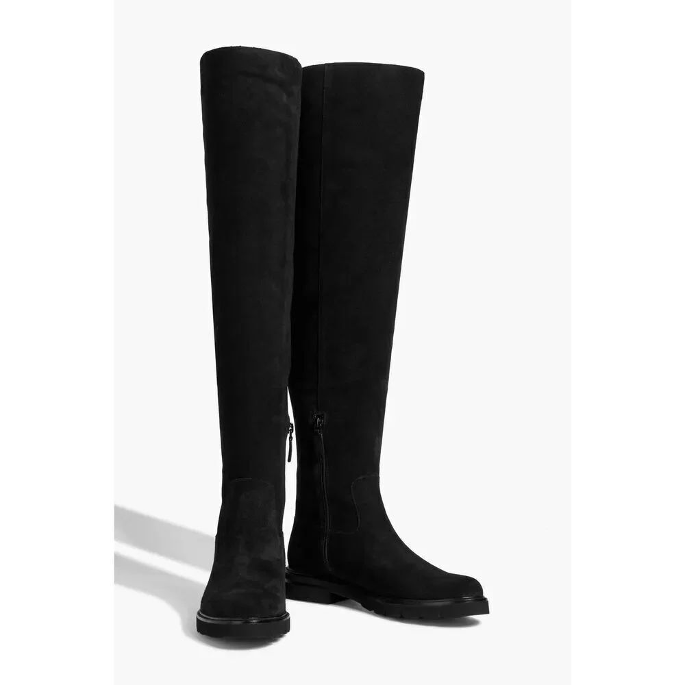 Stuart Weitzman Women's Black Chicago Lug Suede Over-the-knee Boots Size 9 SF735